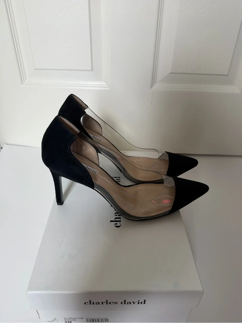 Charles David Women's Black Pointed-Toe Plexi and black suede Pumps, Size 9